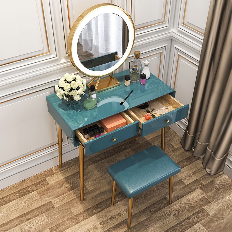 29.5" Height Wood Blue/ White Makeup Vanity with Drawers and Mirror