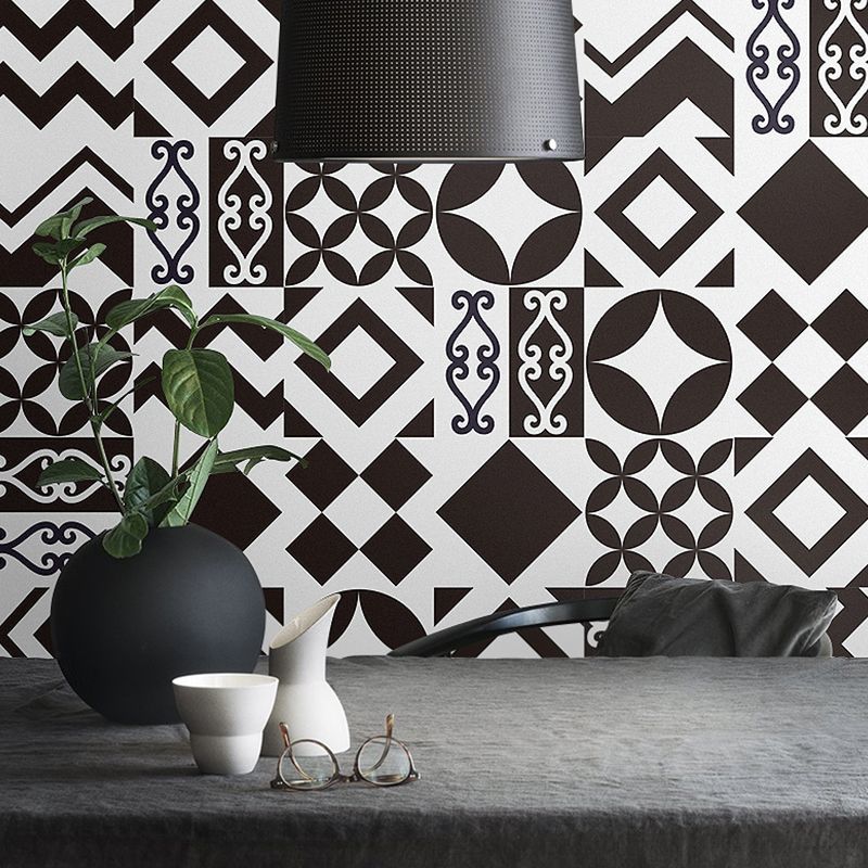 Black Modern Peel Wallpaper Panels 8' L x 8" W Geometry Pattern Wall Art for Kitchen