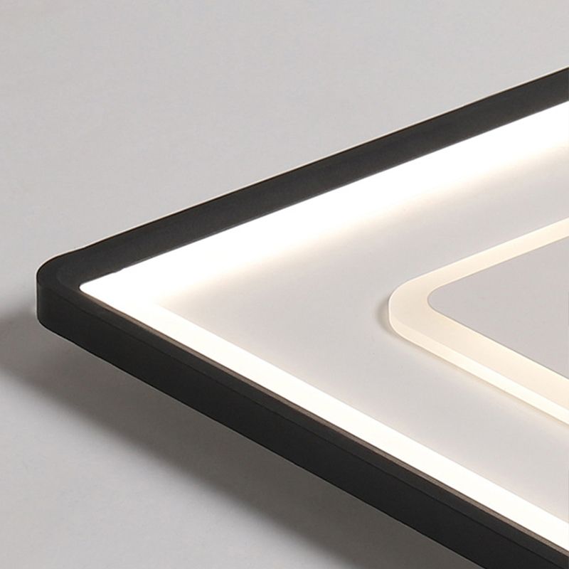 Aluminum Square Flush Mount Lamp 16"/19.5" Wide Modern LED Ceiling Light in Black, Warm/White Light/Remote Control Stepless Dimming