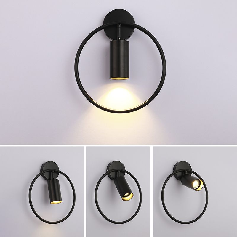 13" H Nordic Style Metal Ring Wall Lamp 1-Light Cylindrical Spotlight Sconce Lights for Bedroom