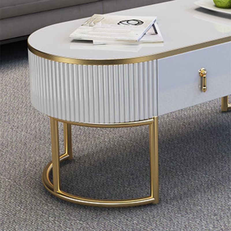 Contemporary Coffee Table with Storage Drawer and Golden Frame Base
