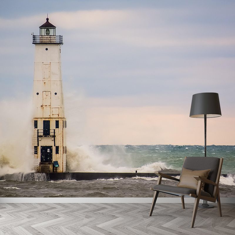 Stain Resistant Beacon Mural Decal Modern Style Nautical Wall Decor for Bathroom