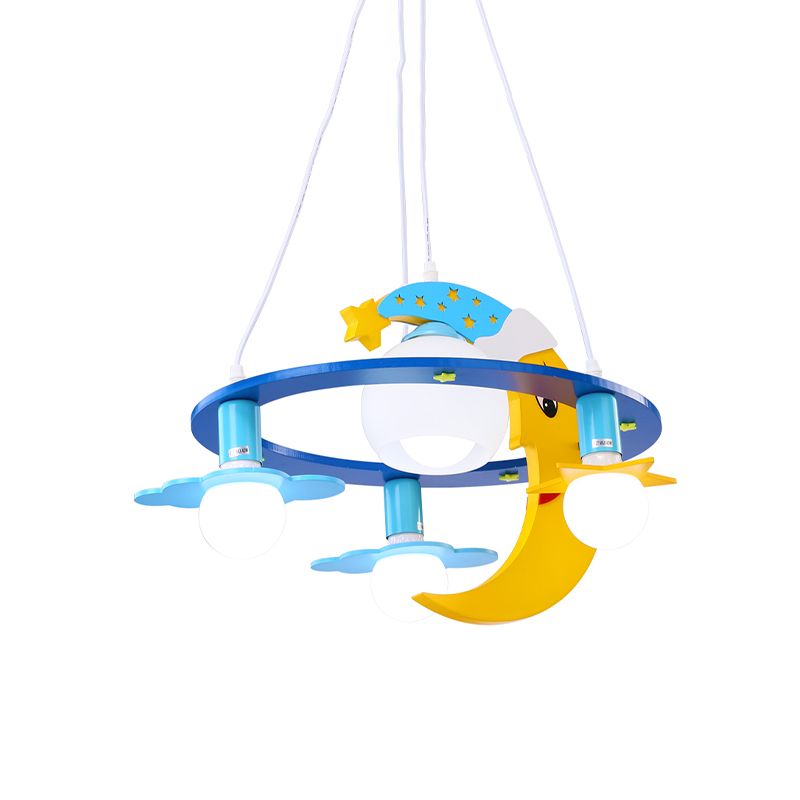 Metal Crescent Pendant Light Fixture Kids 4-Light Blue Chandelier for Children Bedroom