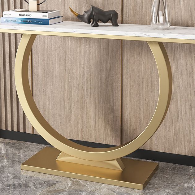 Glam Style Accent Table with Pedestal Base and Marble Rectangle Top