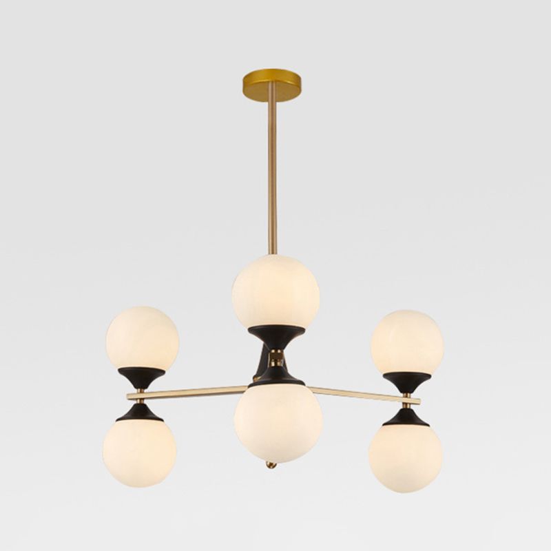Nordic Style Creative Glass Orb Chandelier Golden Dining Room Lighting Fixture with 19.6" Adjustable Suspension Rod