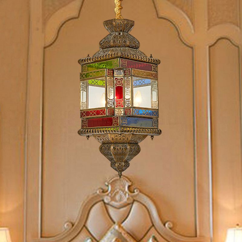 Coppa di vetro a ciondolo in goccia in vetro Country Style 3 Heads lampadario camera da letto in ottone
