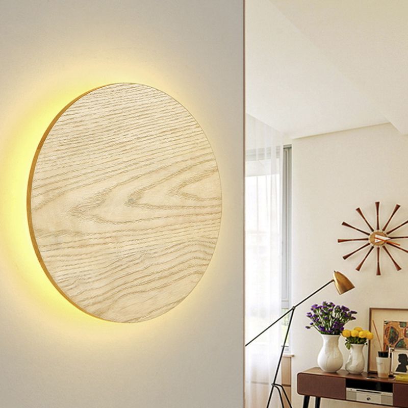 Nordic Style Wood Wall Light Round Shape 1 Light LED Wall Sconce for Bedroom
