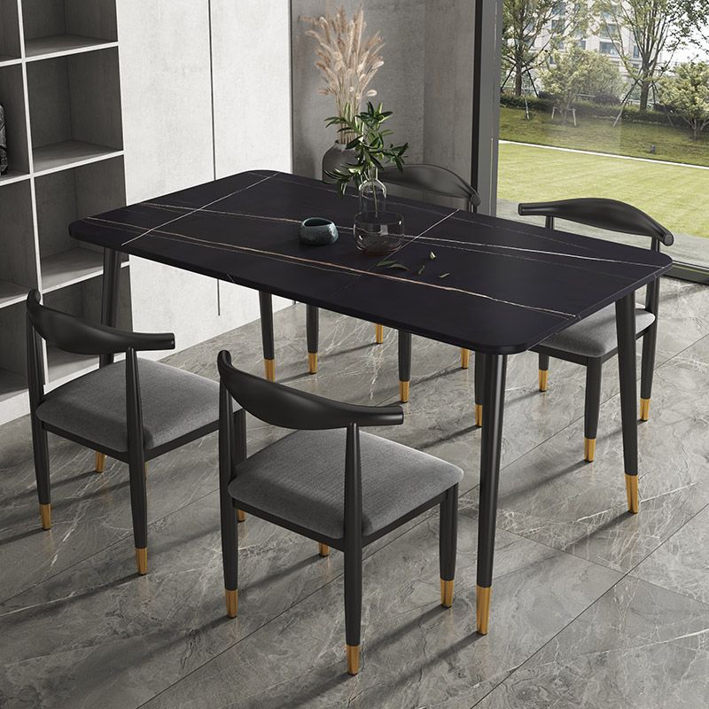 Rectangular Scandinavian Sintered Stone Dining Room Set Dining Furniture with Metallic Base