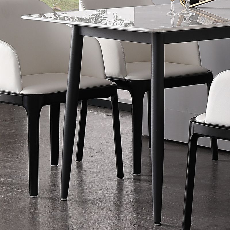 Industrial White Table for Restaurant Rectangle Dining Table with Black 4 Legs
