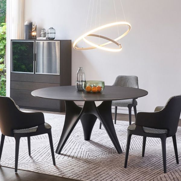 Contemporary Dining Table Stone Round Dining Room Table with Tripod Base