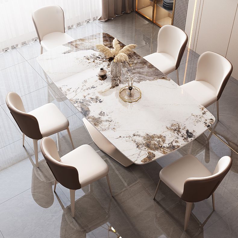 Modern Rectangle Dinette Set 1/2/5/7 Pieces White Sintered Stone Top Dining Table Set