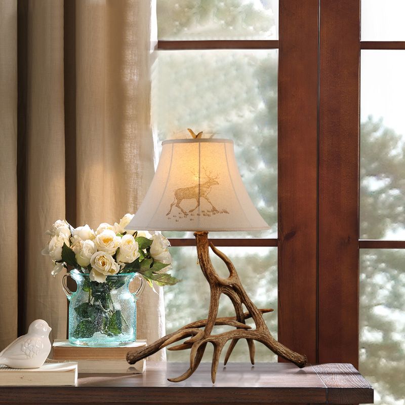 Holzfassschreiber Lampe Traditionelle weiße Stoff 1 helles Schlafzimmer Lesen Sie Licht mit Ast