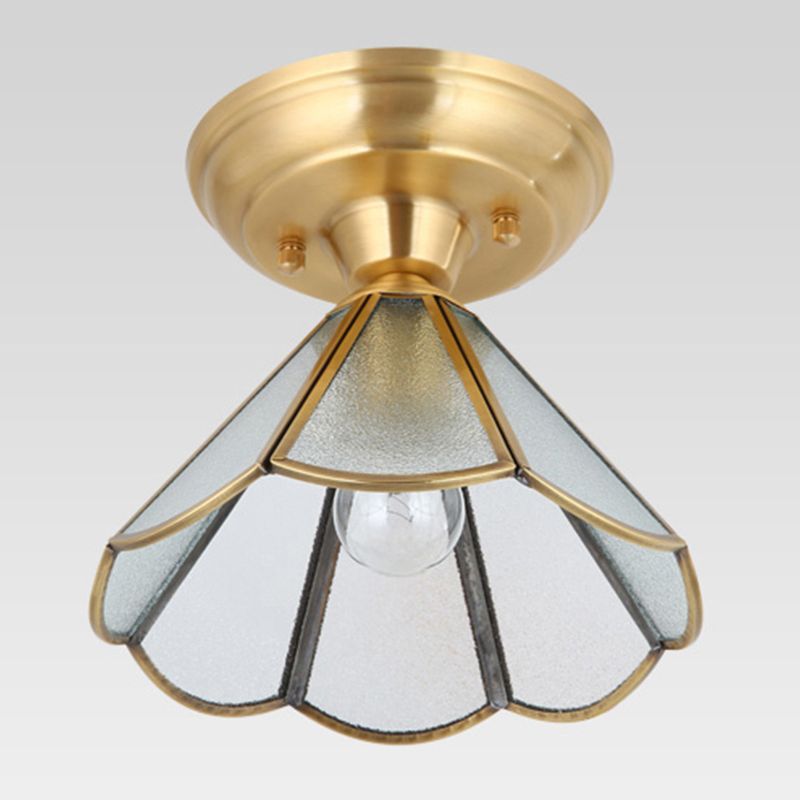 Brass Ceiling Mounted Fixture Vintage-Style Glass Shaded Semi Flush Ceiling Light