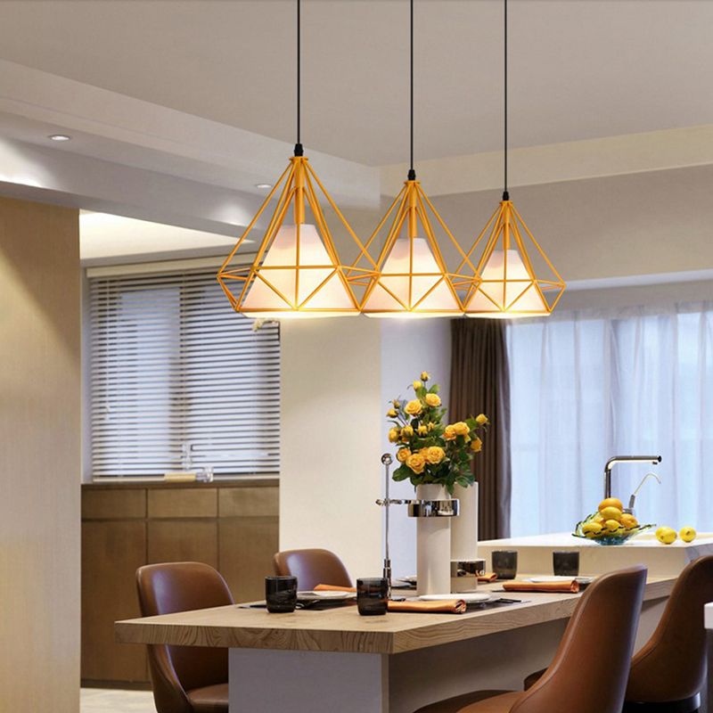 4-Color Optional Metal Cage Hanging Light Single Bulb Diamond Shaped Bedroom Lighting Fixture