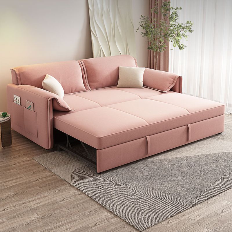 Modern Flared Arm Sofa Bed in Pink Faux Leather Sleeper Sofa with Storage