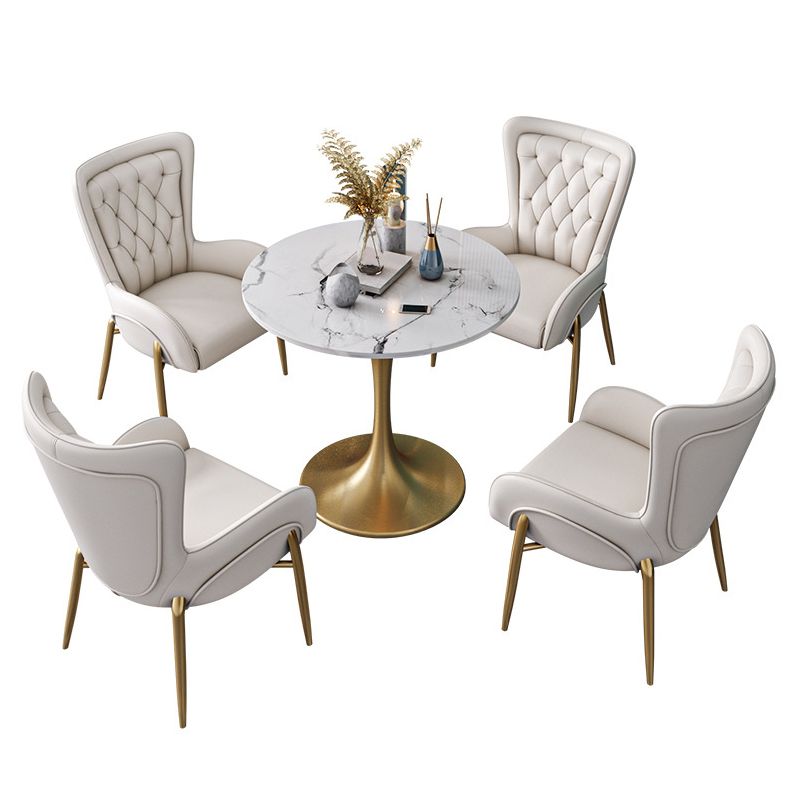 Round Golden Base Dining Table Glam Stone Table for Dining Room