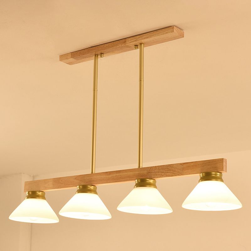 Cone Wood and Glass Island Ceiling Light Transitional Dining Room Island Light Fixtures
