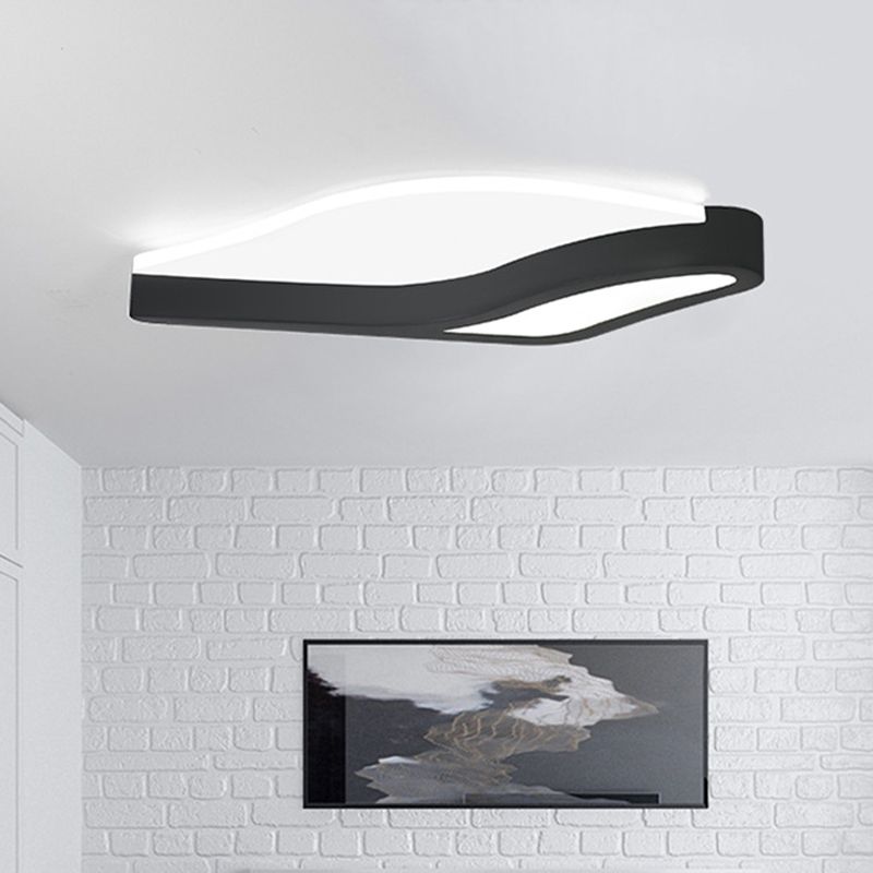 Black Wave Flush Mount Light Minimalist LED Acrylic Close to Ceiling Lamp in Warm/White Light