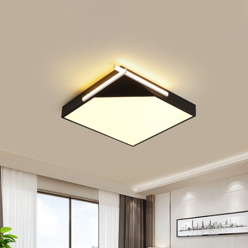 Plafoniera quadrata in stile semplice con montaggio ad incasso con paralume in acrilico Montaggio ad incasso a soffitto a LED bianco/nero per camera da letto in bianco caldo/caldo, larghezza 18"/21,5"