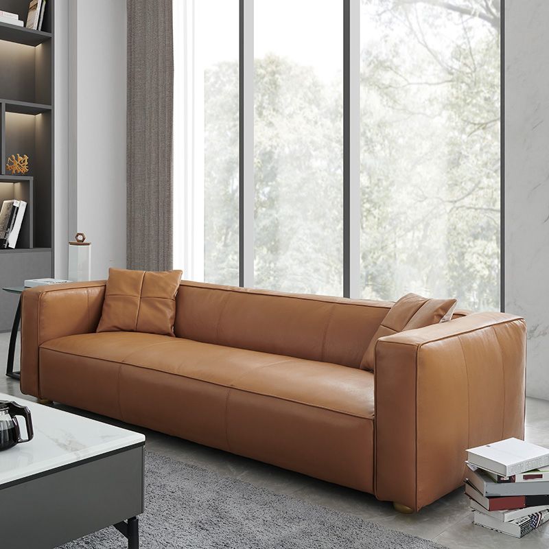 24.80"H Genuine Leather Square Arm Sofa with Tight Back for Living Room