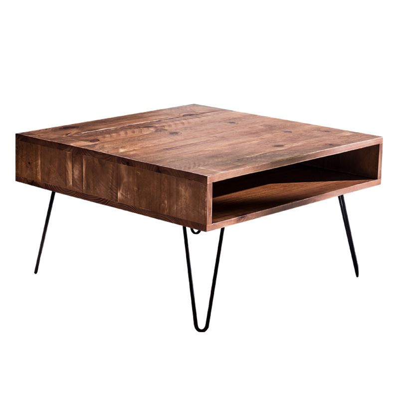 Contemporary Coffee Table with with Brown Top and Black Iron Legs