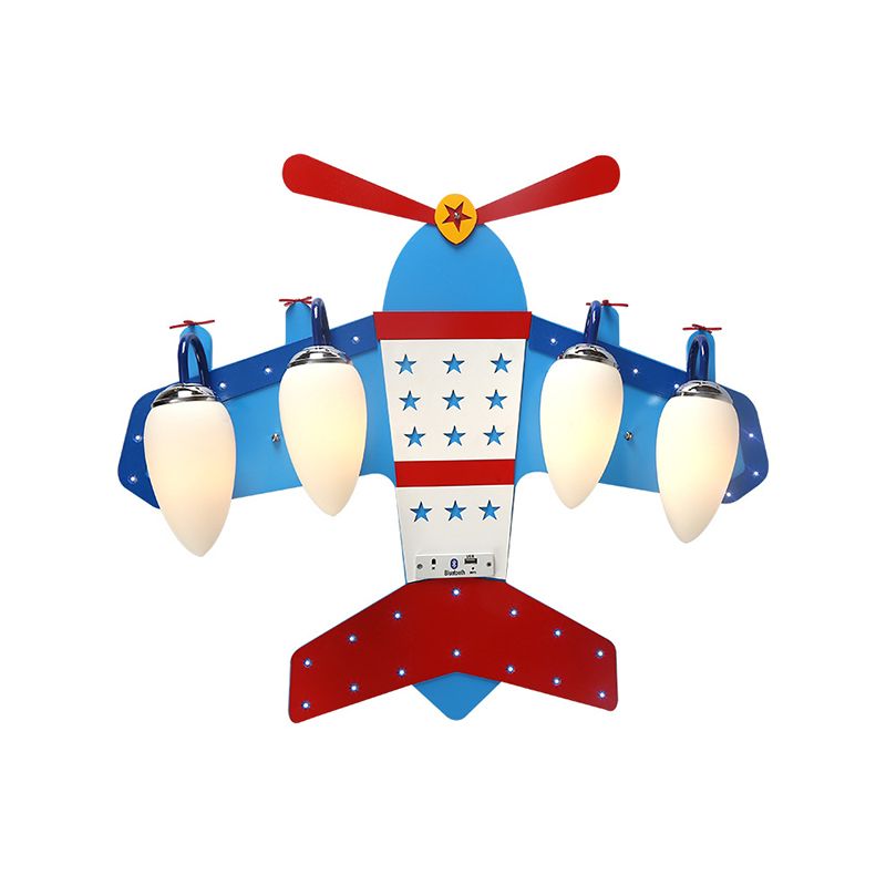 Ivory Glass Plane Flushmount Lighting Kids 3/4 Heads Blue Flush Mount Ceiling Light Fixture for Boys Bedroom