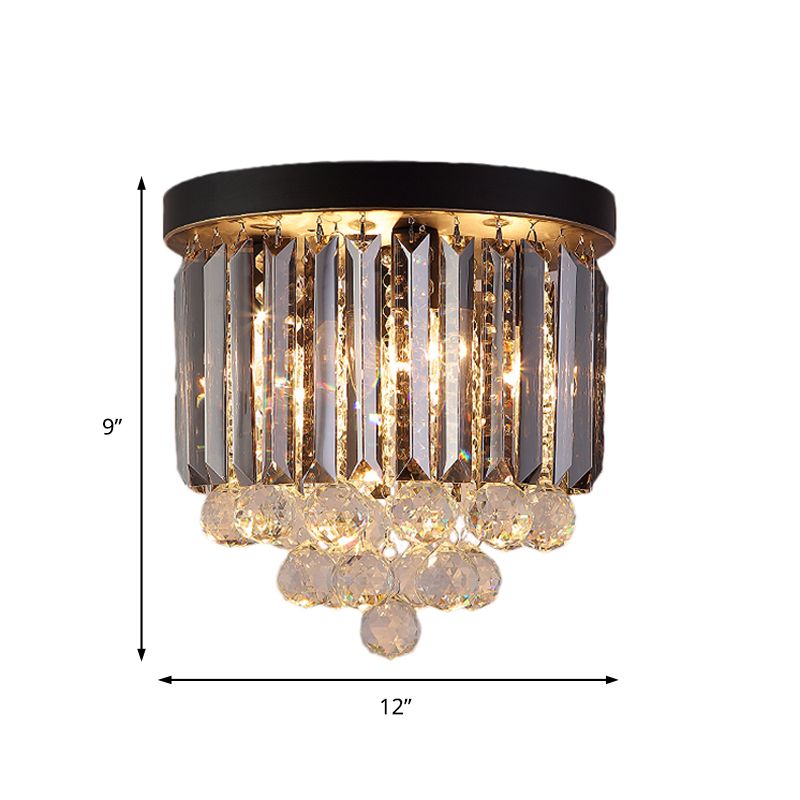 10"/12"/16" W Black Cylindrical Corridor Ceiling Flush Light Minimal 2/4/7 Lights Crystal Flushmount Lighting