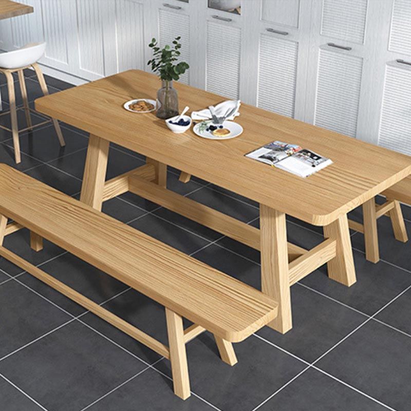 Modern Pine Trestle Dining Table Wood Rectangle Table in Natural