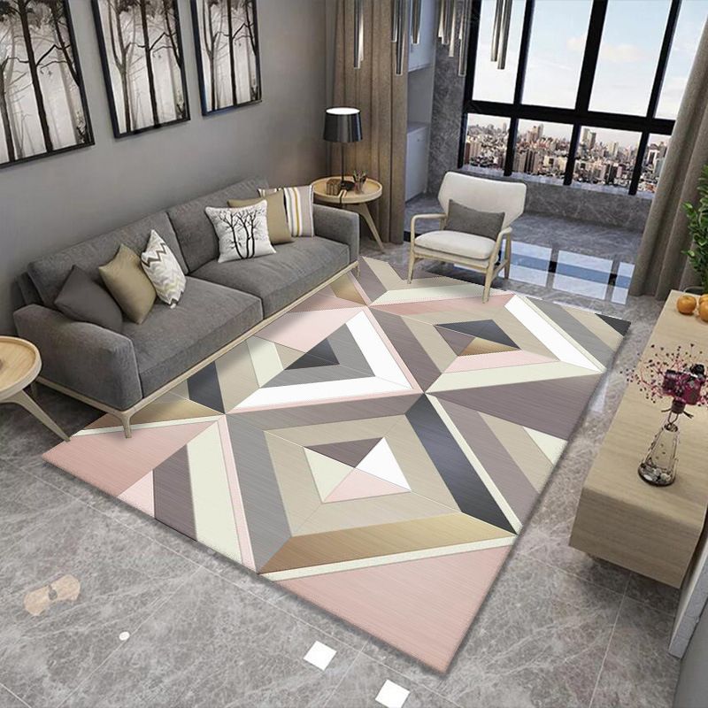 Apricot Simple Carpet Polyester Stripe Carpet Washable Carpet for Living Room