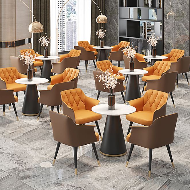 Glam Metal Dining Room Chairs Faux Leather Dining Arm Chair for Home Use