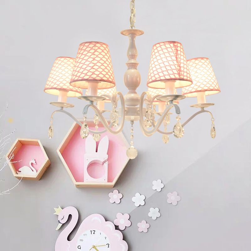 Tela rosa lámpara colgante colgante cónico 6 luces de iluminación tradicional con acento de cristal