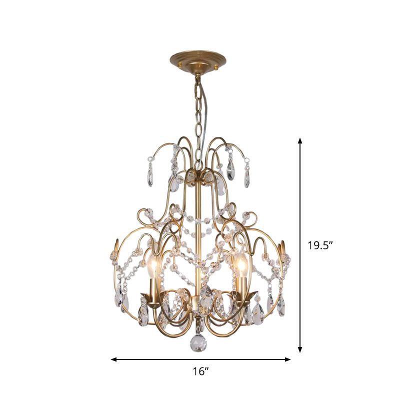 Clear Crystal Beads Gold Chandelier Lantern 3 Bulbs Contemporary Suspended Lighting Fixture