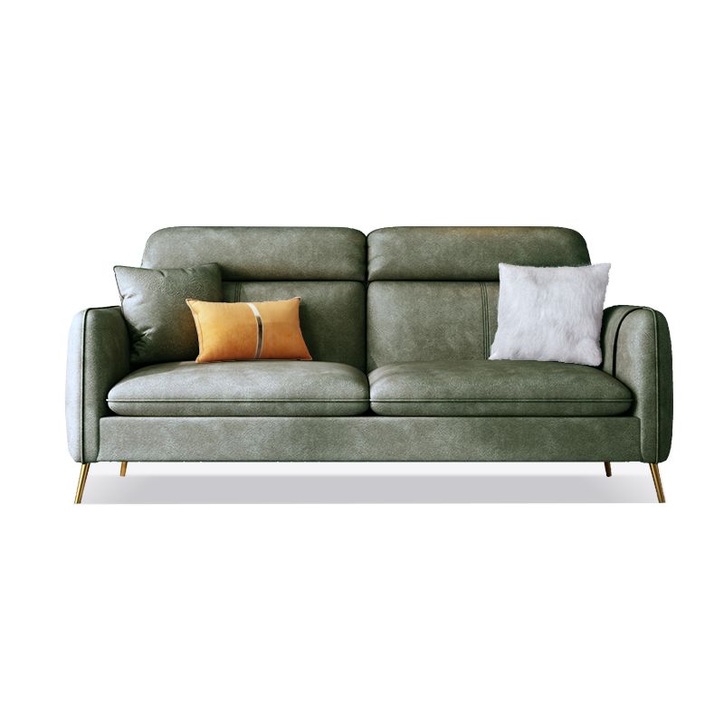 Glam Sewn Pillow Back Square Arm Living Room Faux Leather Sofa