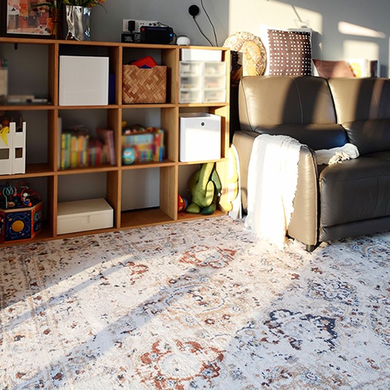 Rijstwit Traditioneel vloerkleedvlekken Plant Plant Non-Slip Backing Rug voor woonkamer