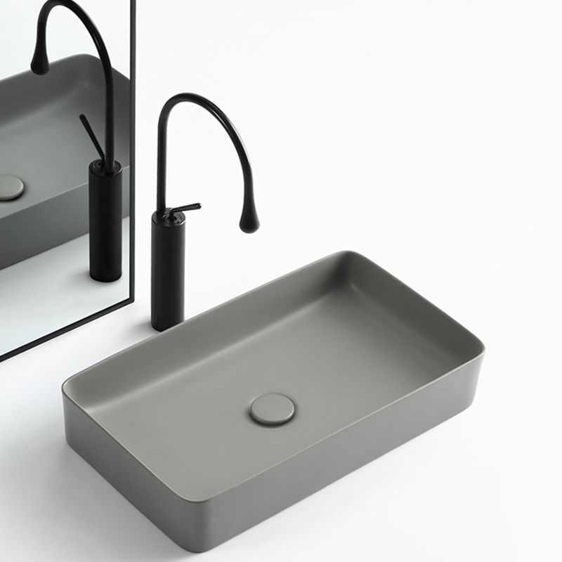 Contemporary Bathroom Sink Rectangular Porcelain Vessel Lavatory Sink with Pop-Up Drain