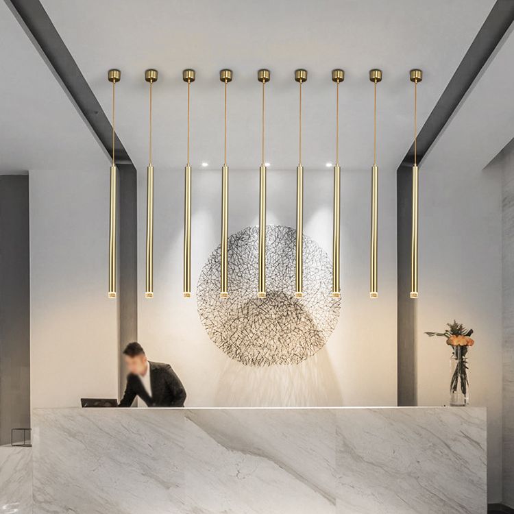 Gold Finish Tubular Spotlight Minimalist LED Metal Pendant Light for Open Kitchen