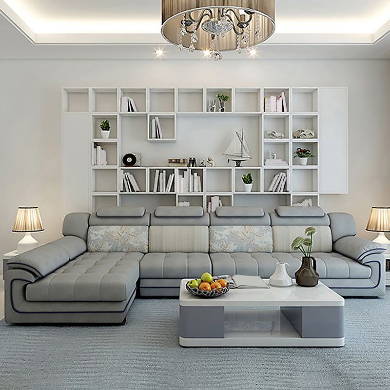 Grey Traditional Sectional Washable Pillow Top Arm Sectional for Living Room