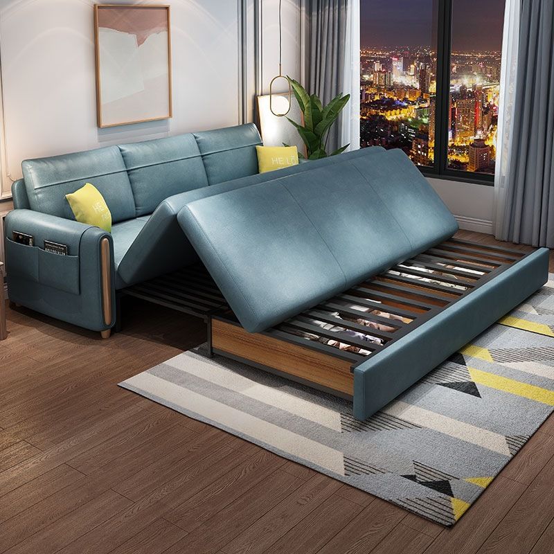 Green Faux leather Sleeper Sofa Scandinavian Style Sofa Bed for Home