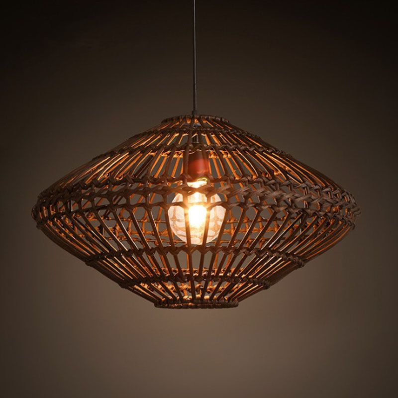 UFO Rattan Pendant Lighting Fixture Novelty Asia 1-Light Coffee Suspension Light
