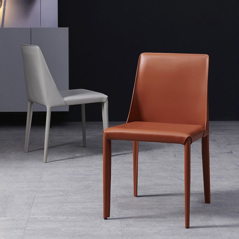 Minimalist Style Armless Solid Back Dining Side Chairs Leather Dining Chairs