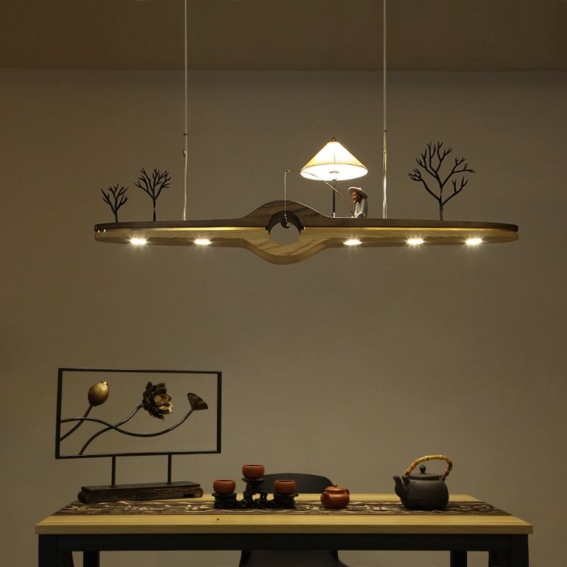 Linear Island Pendant LED Modern Wood Ceiling Pendant Light for Tea Room