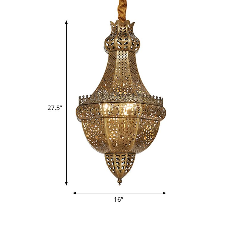 Accensione del lampadario a 3 luci Ciondolo sospensione della camera da letto rustica con sfumatura in metallo in ottone