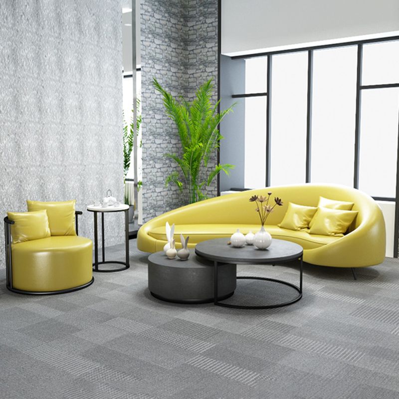 Modern Faux Leather Curved Sofa with Sloped Arms for Living Room