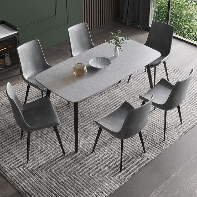 Sillas de comedor de cuero contemporáneas, sillas laterales de comedor con respaldo sólido (juego de 2)