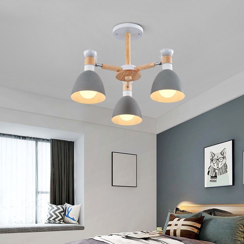 Macaron Style Bell Chandelier Lighting Metal Bedroom Hanging Light avec une tige en bois