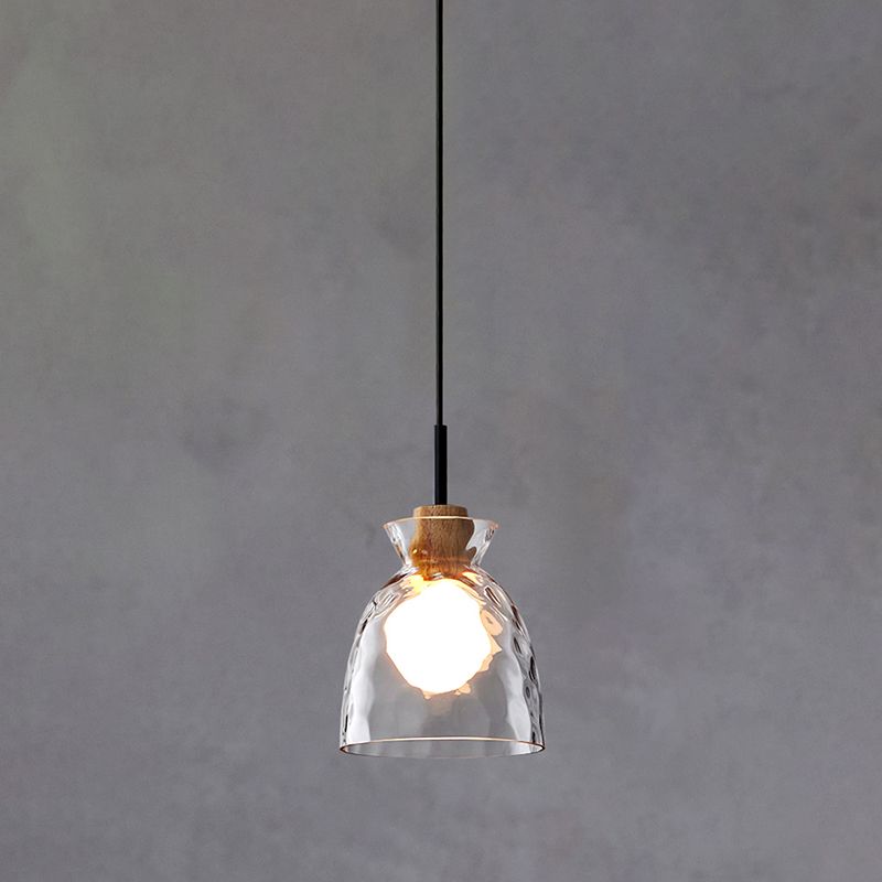 Lampe de suspension noire en verre d'ondulation dans un style artistique moderne en fer forgé