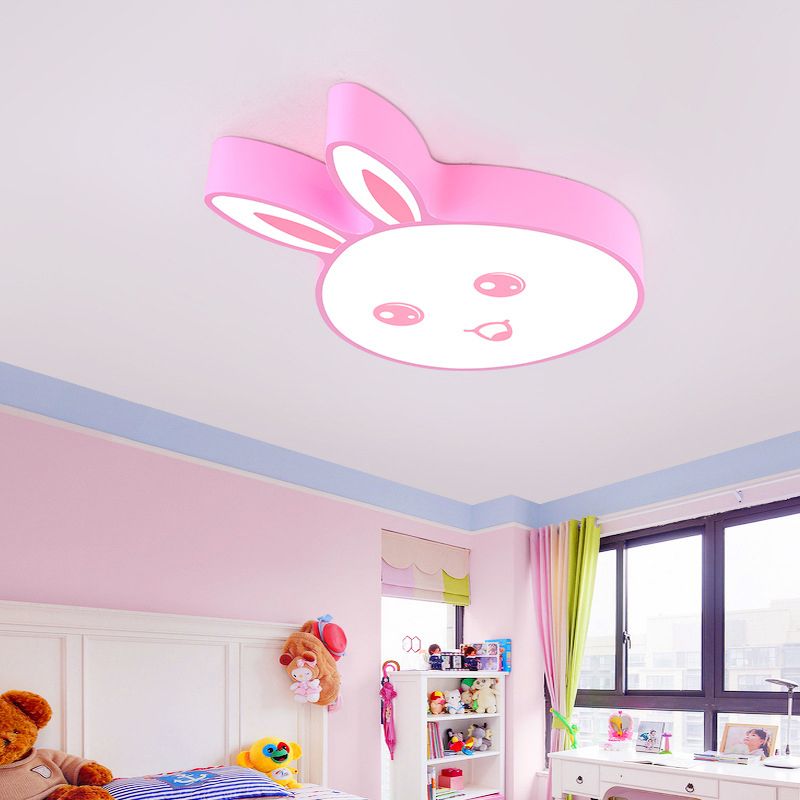 Cartoon Surface Mounted Led Ceiling Light Rabbit Head Shaped Flush Mount with Acrylic Shade for Kindergarten