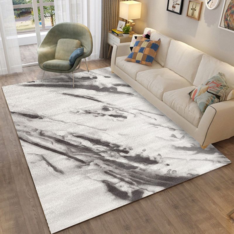 Living Room Indoor Rug Contemporary Marble Print Rug Polyester Washable Area Carpet