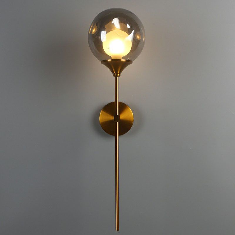 Nordic Ball Shaped Wall Light Glass 1-Bulb Entryway Sconce Lighting with Brass Pencil Arm