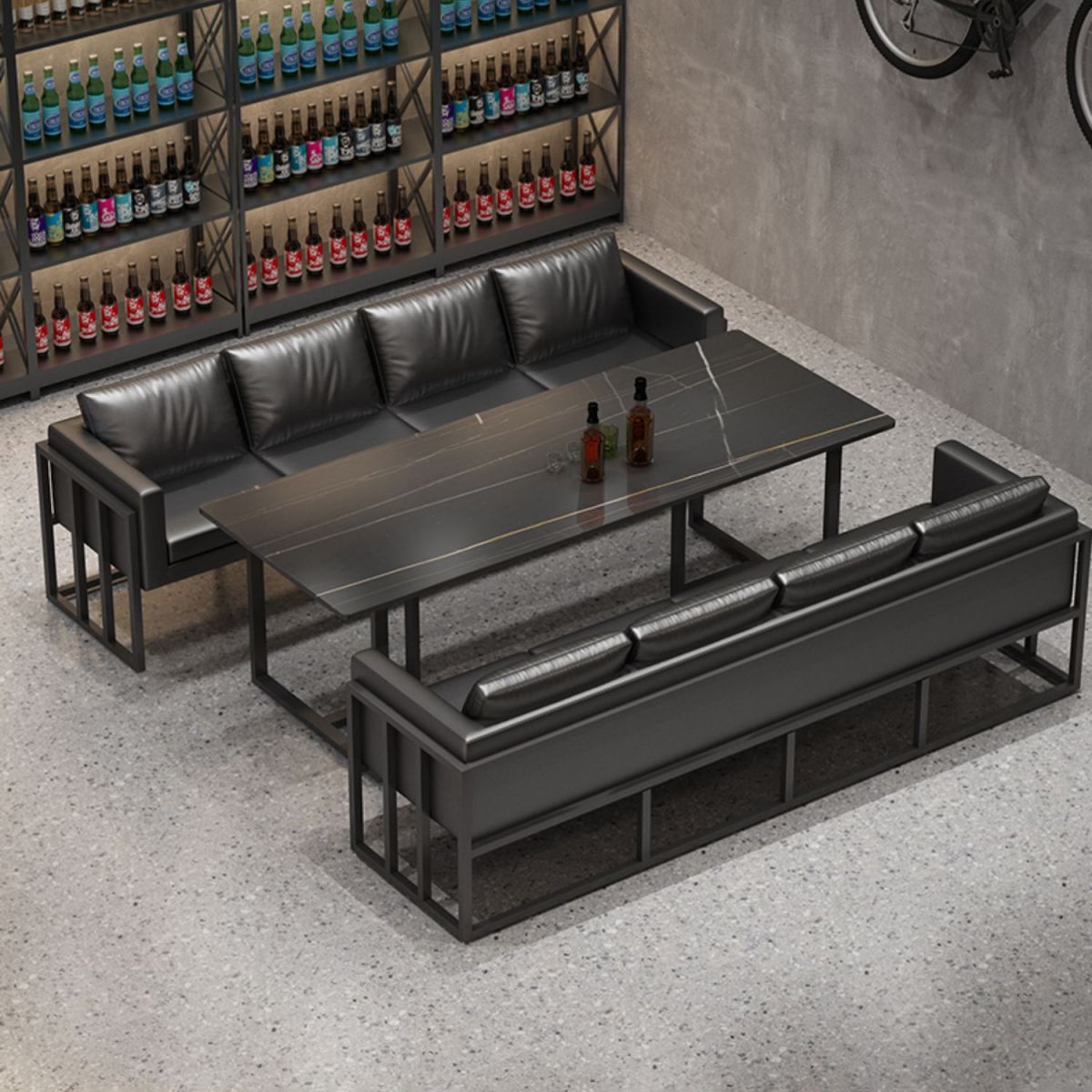 Industrial Sintered Stone Dinner Room Kitchen Table Black Table with Metal Base for Dinning Room